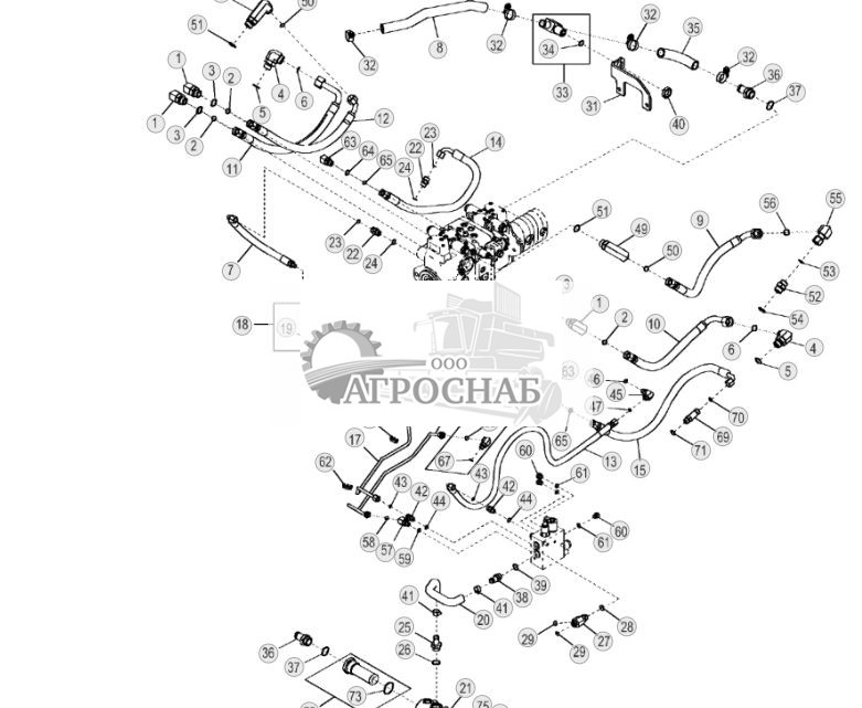 Гидросистема гидростатического привода (ручное управление) (односкоростной) - ST2430 191.jpg